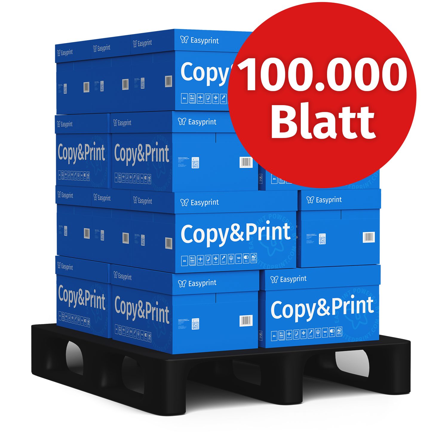 Easyprint Drucker- und Kopierpapier Kopierpapier 100000 Blatt A4 Premium Hochweiß CIE 160 Testsieger PEFC