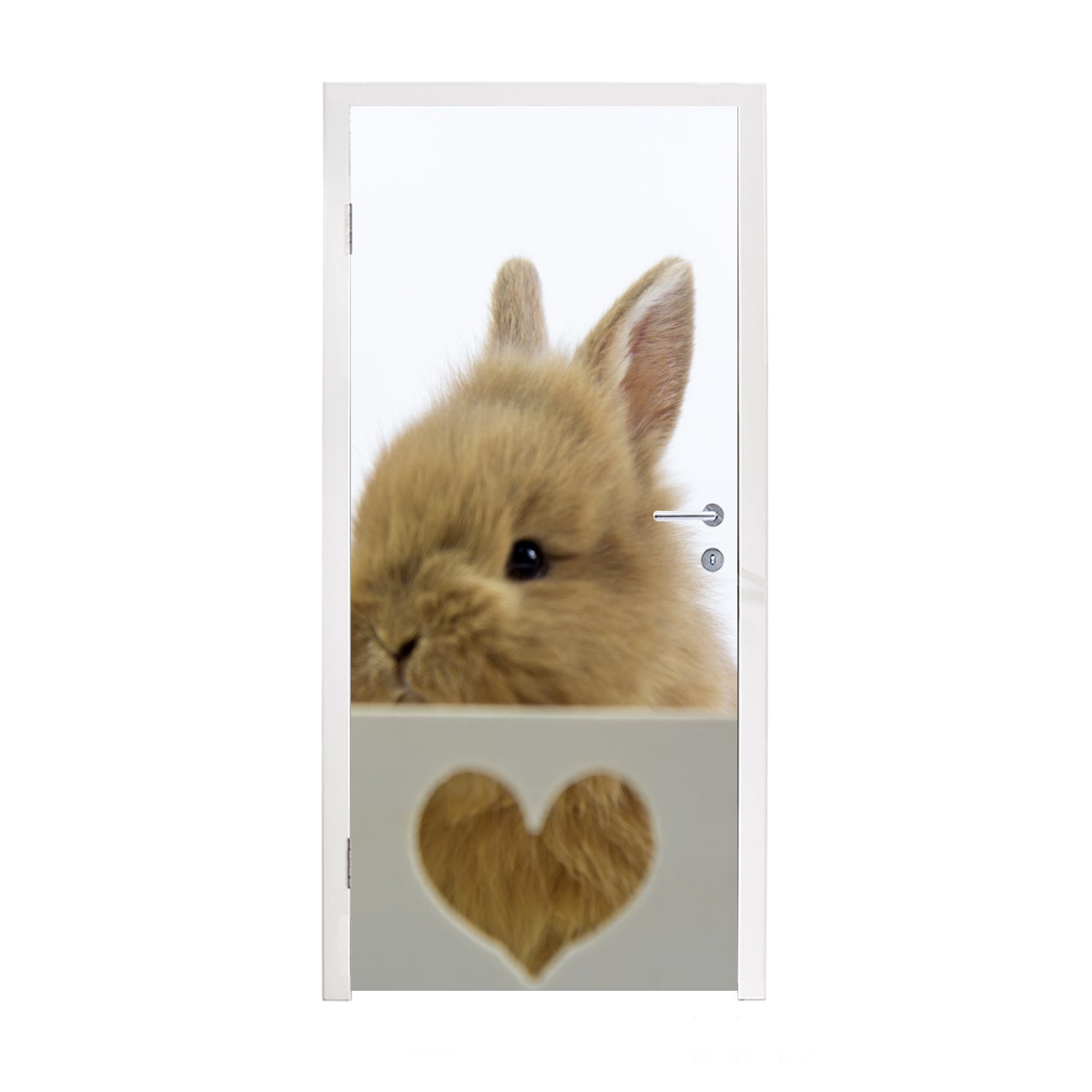MuchoWow Türtapete Tiere - Kaninchen - Vogel, Matt, bedruckt, (1 St), Fototapete für Tür, Türaufkleber, 75x205 cm