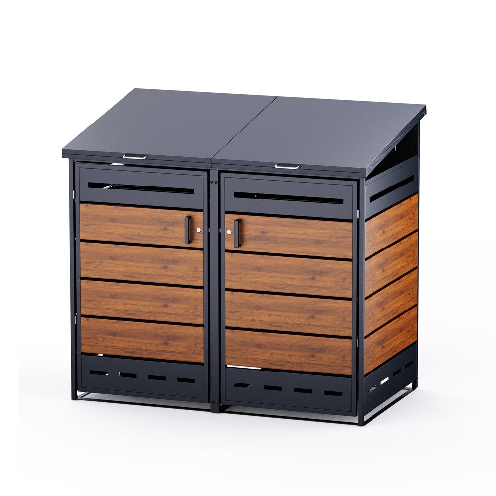 RS Trade Allzweckkiste Mülltonnenbox Verkleidung 2er Anthrazit / Holzoptik V2