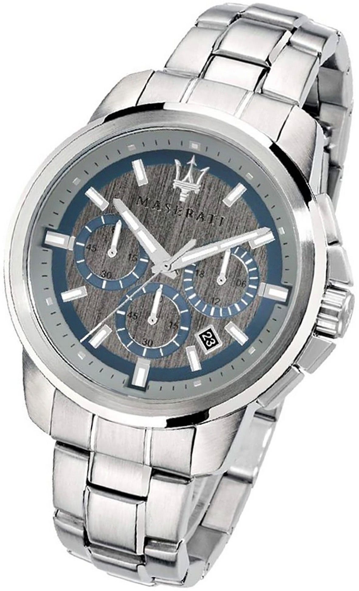 MASERATI Chronograph Maserati Armband-Uhr, Herrenuhr 52x44mm) groß Gehäuse, silber rundes (ca. Edelstahl Edelstahlarmband