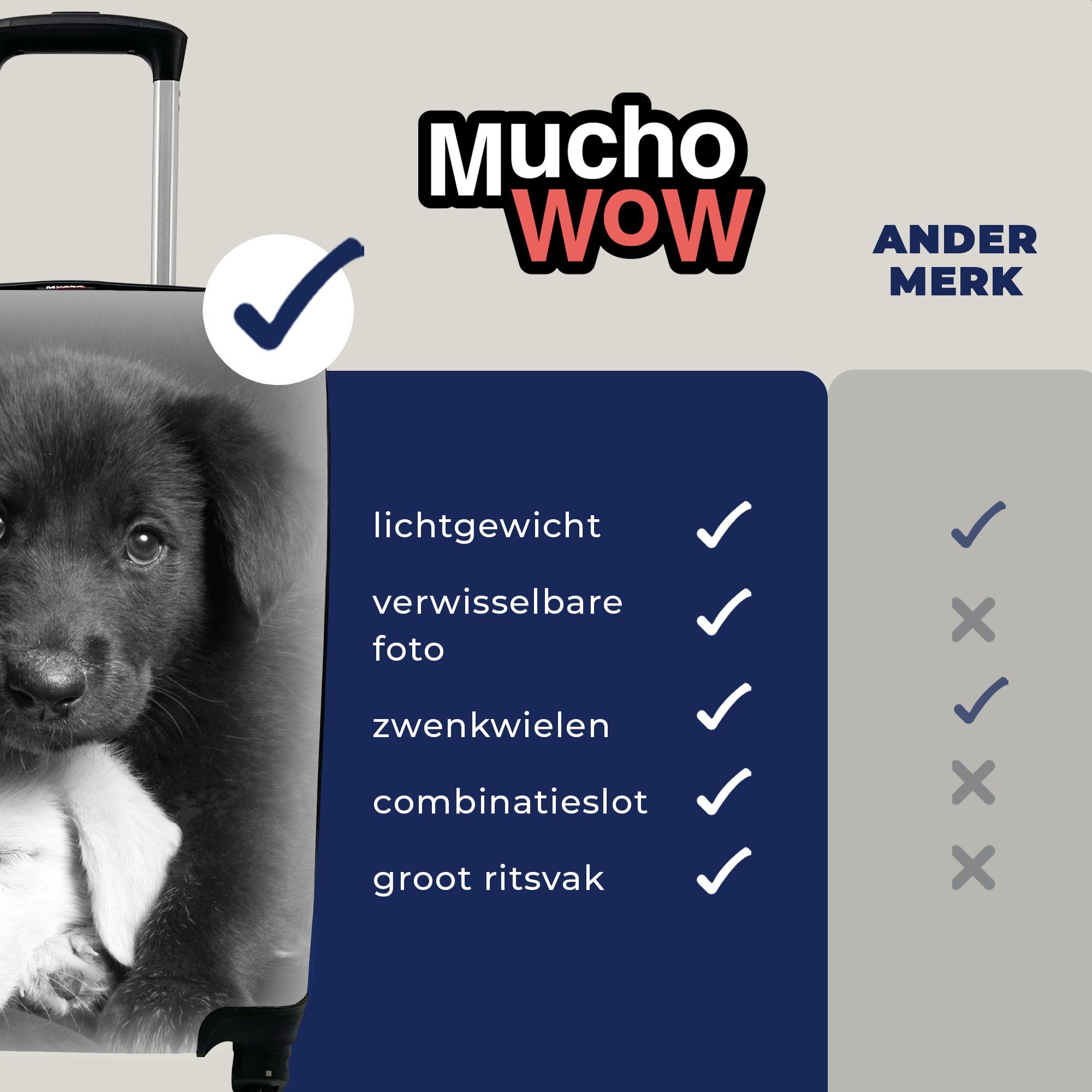 MuchoWow Handgepäckkoffer Hunde - Welpe Reisetasche Schwarz rollen, Ferien, Handgepäck - - mit Trolley, Tiere, Rollen, für Reisekoffer Weiß 4 