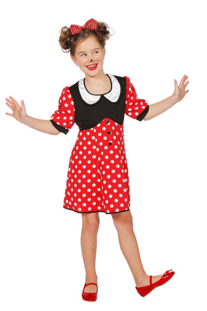 Karneval-Klamotten Kostüm Kinder Minnie Maus-Kostüm Mädchen Kinder-Kostüm, Maus Kleid für Mädchen in rot mit weißen Punkten