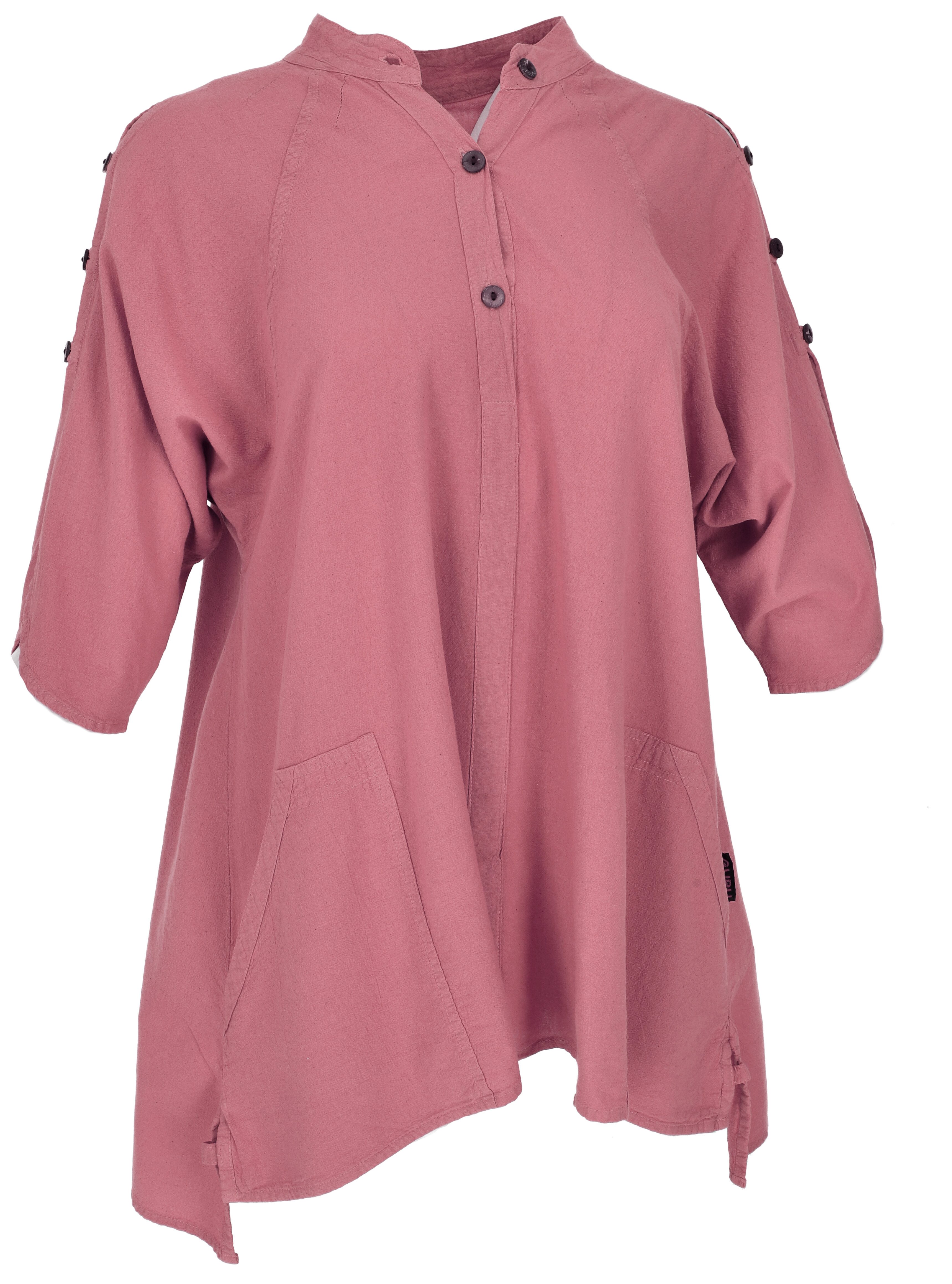 Guru-Shop Longbluse Bequeme Baumwoll-Tunikabluse mit Kokosknöpfen,.. günstig online kaufen