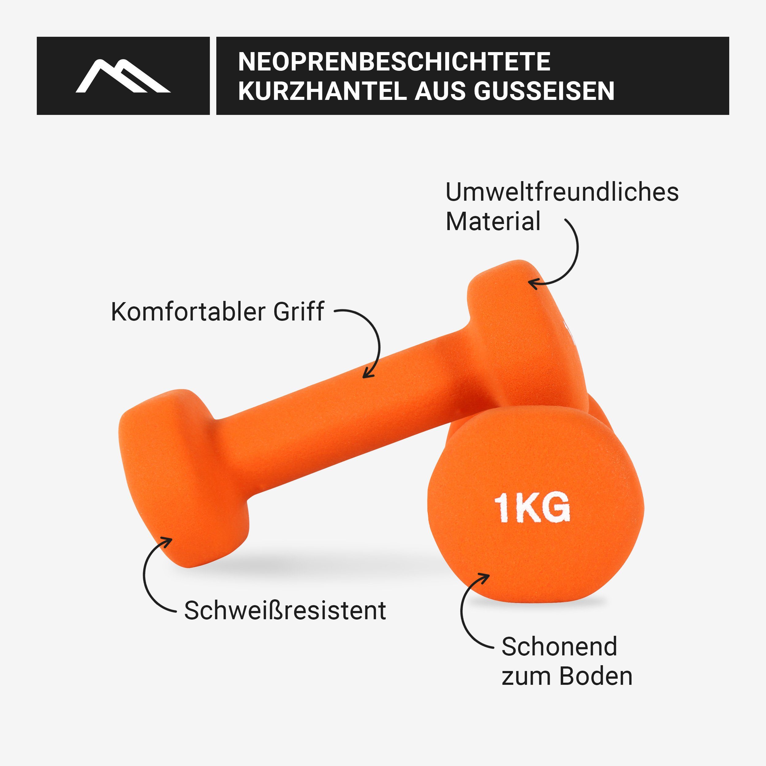Hantelset 5 – 2er kg Neopren Hantel Übungsposter - 1 MSports® 0,5 Set kg inkl. Orange Paar