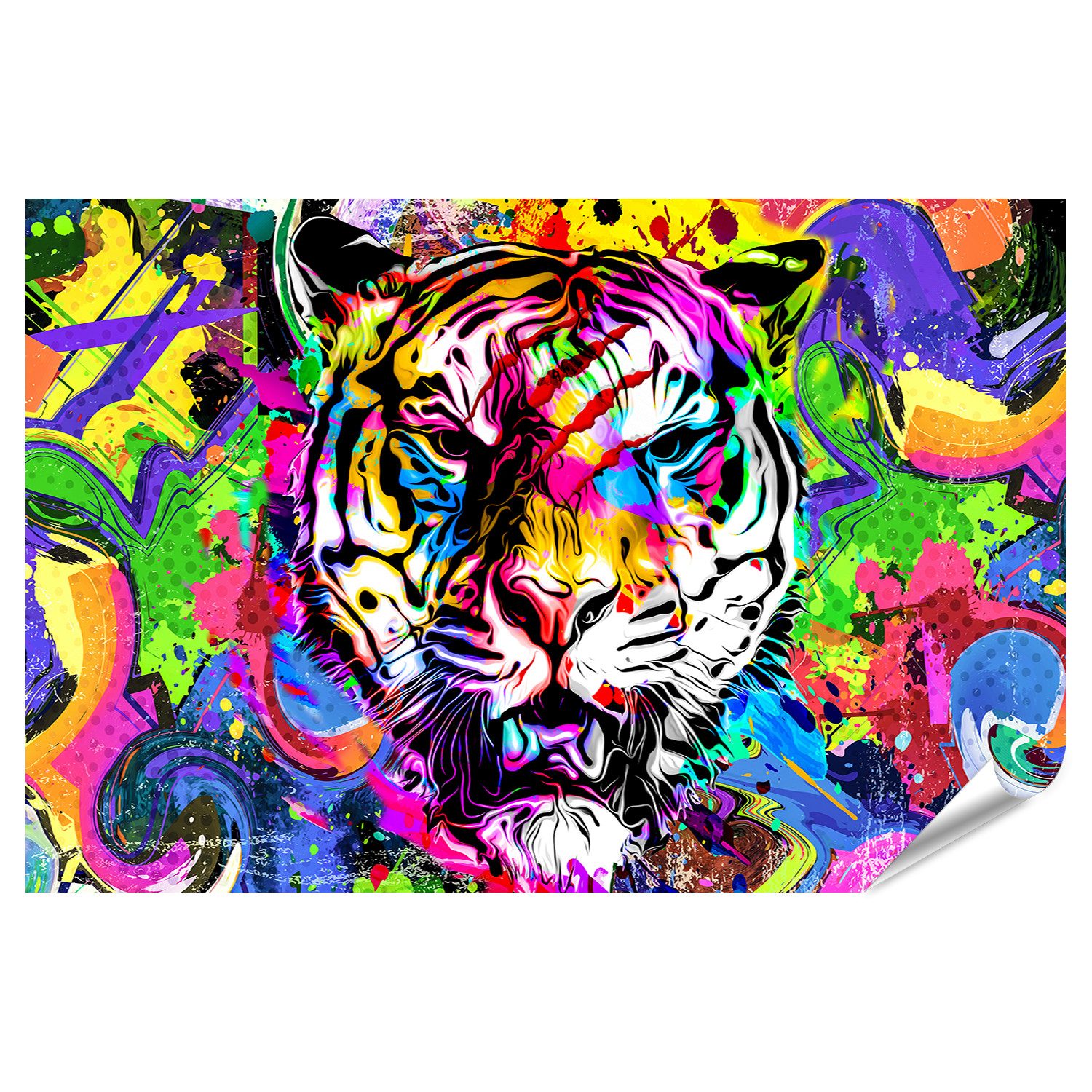Poster Abstrakte Kreative Bunter Tiger Schwarze Farbe Bilder