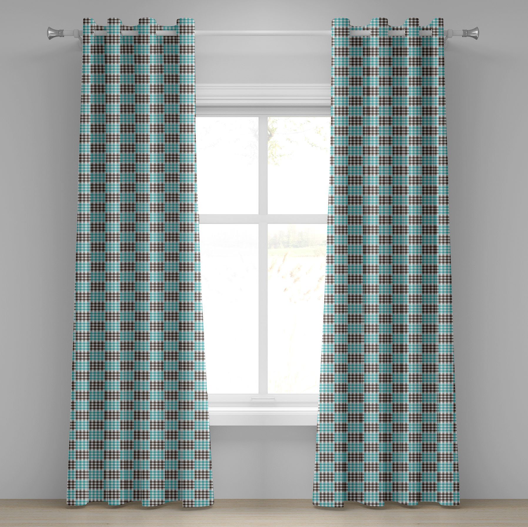 Abakuhaus, Gardine 2-Panel-Fenstervorhänge Retro Bicolor Dekorative Checkered Wohnzimmer, Plaid Schlafzimmer für