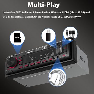 Avylet Bluetooth Autoradio mit FM/AM radio,Spotify,7 Farben Buntes Licht Autoradio (Hände frei,LCD mit Uhr,Anpassen des EQ-Sounds,Stromausfall speicher, Kompatible mit Lautsprecher, Smartphone,Android und iOS)