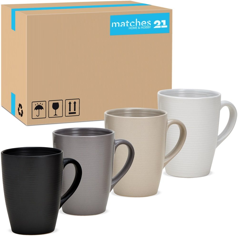 matches21 HOME & HOBBY Tasse Kaffeetassen 36er Set Steingut einfarbig matt metallic Unifarben, 36-tlg., Keramik, Tee Kaffee-Becher modern weiss beige grau schwarz 300 ml