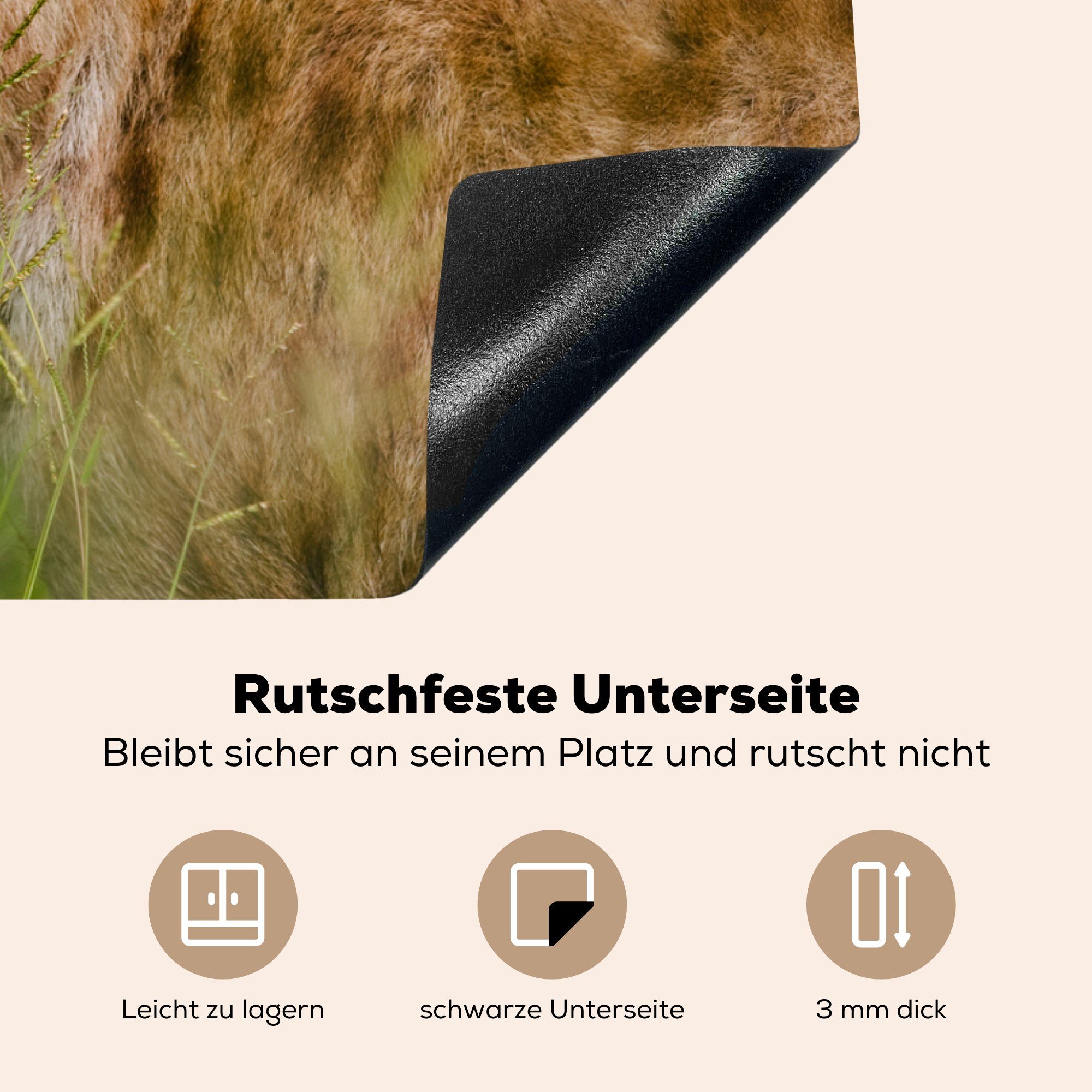 MuchoWow Herdblende-/Abdeckplatte Hyäne - Afrika Schutz Vinyl, (1 cm, - küche, Induktionskochfeld tlg), Ceranfeldabdeckung die Gras, für 71x52