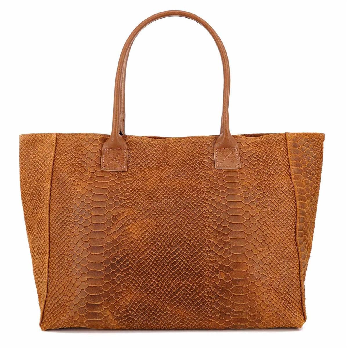 Made in Italy Damen Leder Tasche Schlange Prägung Tote Bag Handtasche