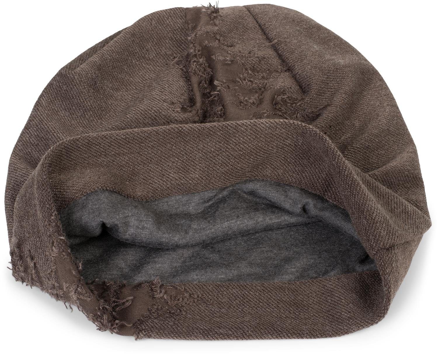 styleBREAKER Beanie (1-St) Beanie Mütze Look Destroyed Braun