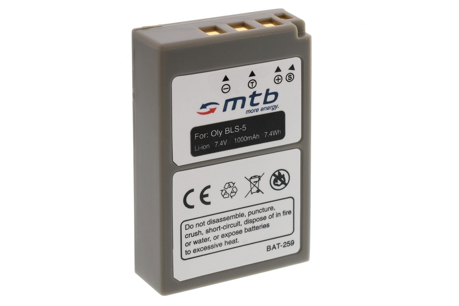 mtb more energy Kompatibler Akku für Olympus BLS5, BLS-5 Kamera-Akku kompatibel mit Akku-Typ Olympus BLS-5 1000 mAh (7,4 V)