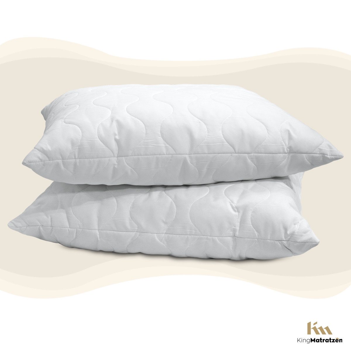 KingMatratzen Kopfkissen 2er Set Gesteppen Kopfkissen 40-80x80 cm Weiß Poly günstig online kaufen
