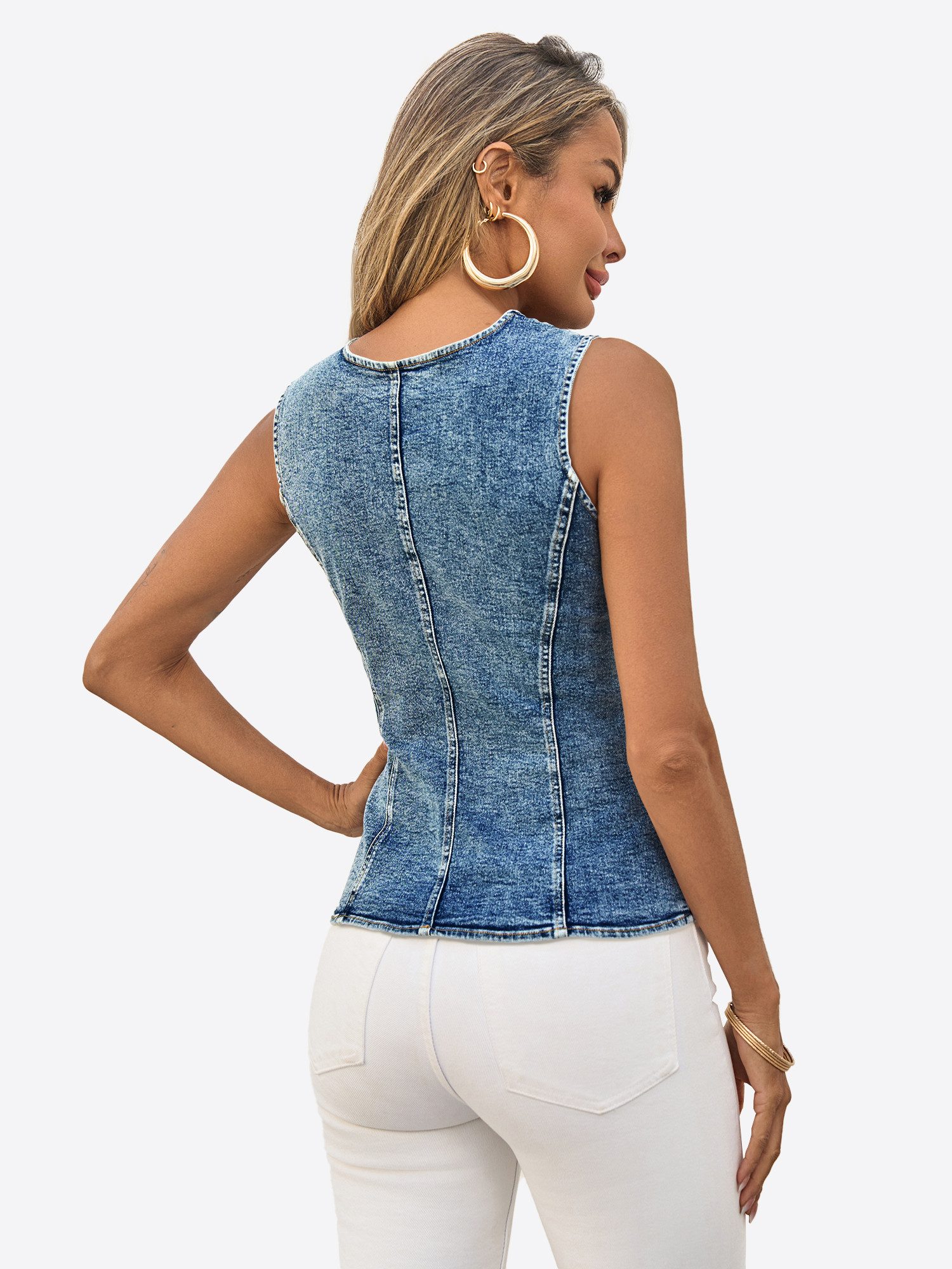 Imily Bela Jeansweste Damen Denim mit Rundhalsausschnitt und Knopfleiste Slim Fit (Packung, 1-tlg., 1per-Pack) in Unifarbe
