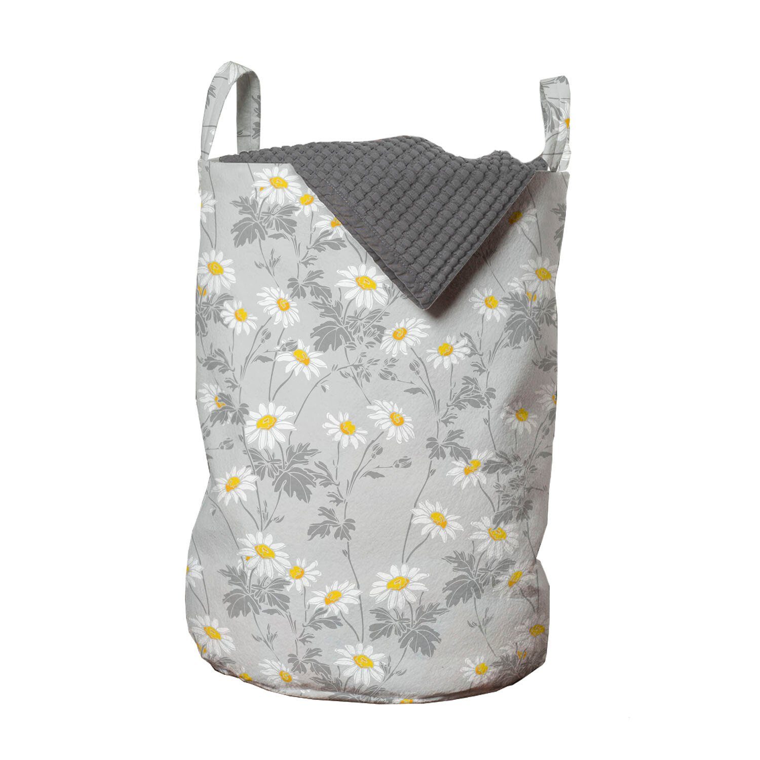 Abakuhaus Wäschesäckchen Wäschekorb mit Griffen Kordelzugverschluss für Waschsalons, Blumen Graustufen- Tone Gänseblümchen-Ansicht