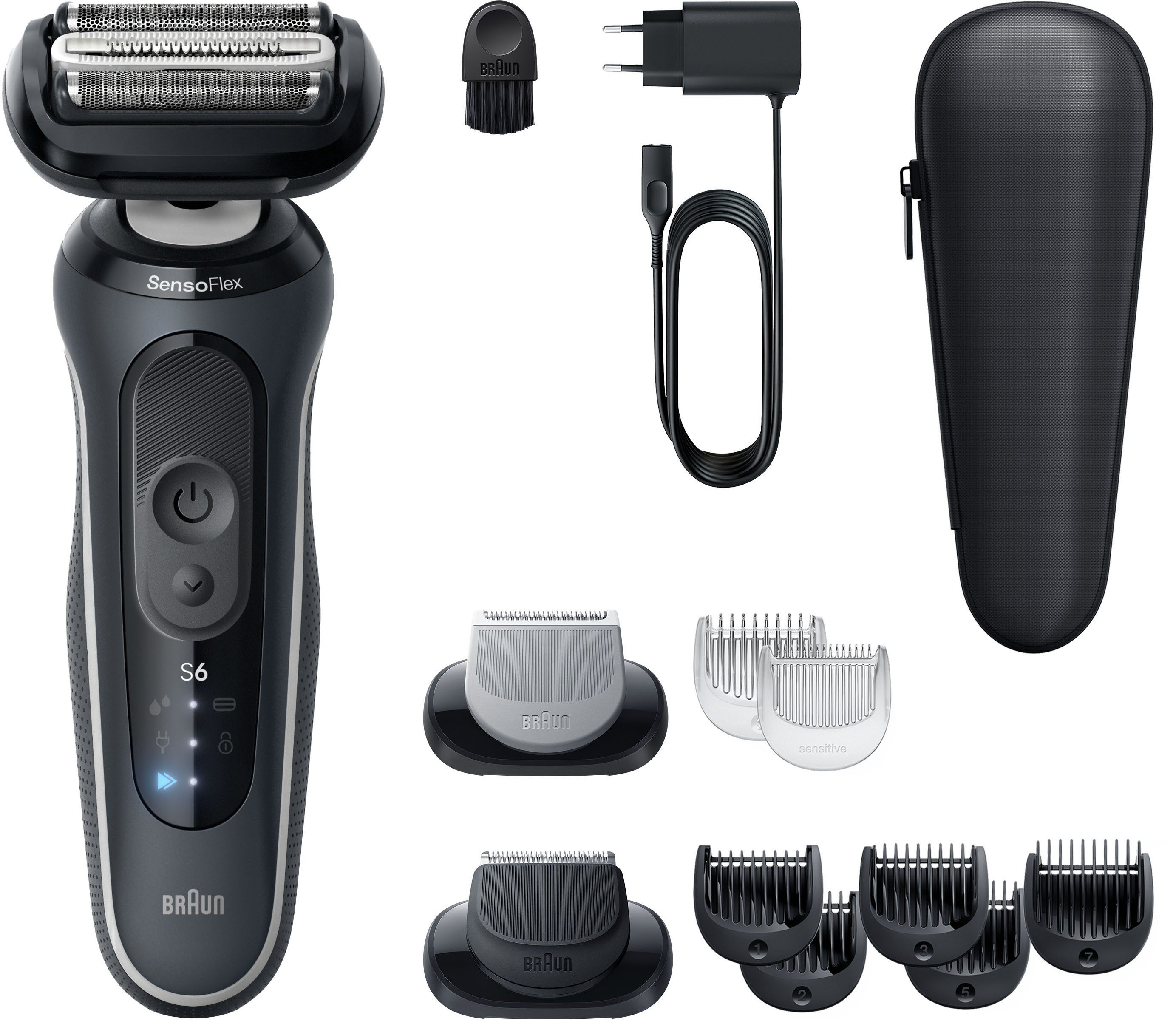 Braun Elektrorasierer Series 6 62-G1650s, Aufsätze: 2, 100% wasserdicht, +2 Aufsätze, bis zu 60 Min Akku, Made in Germany grau