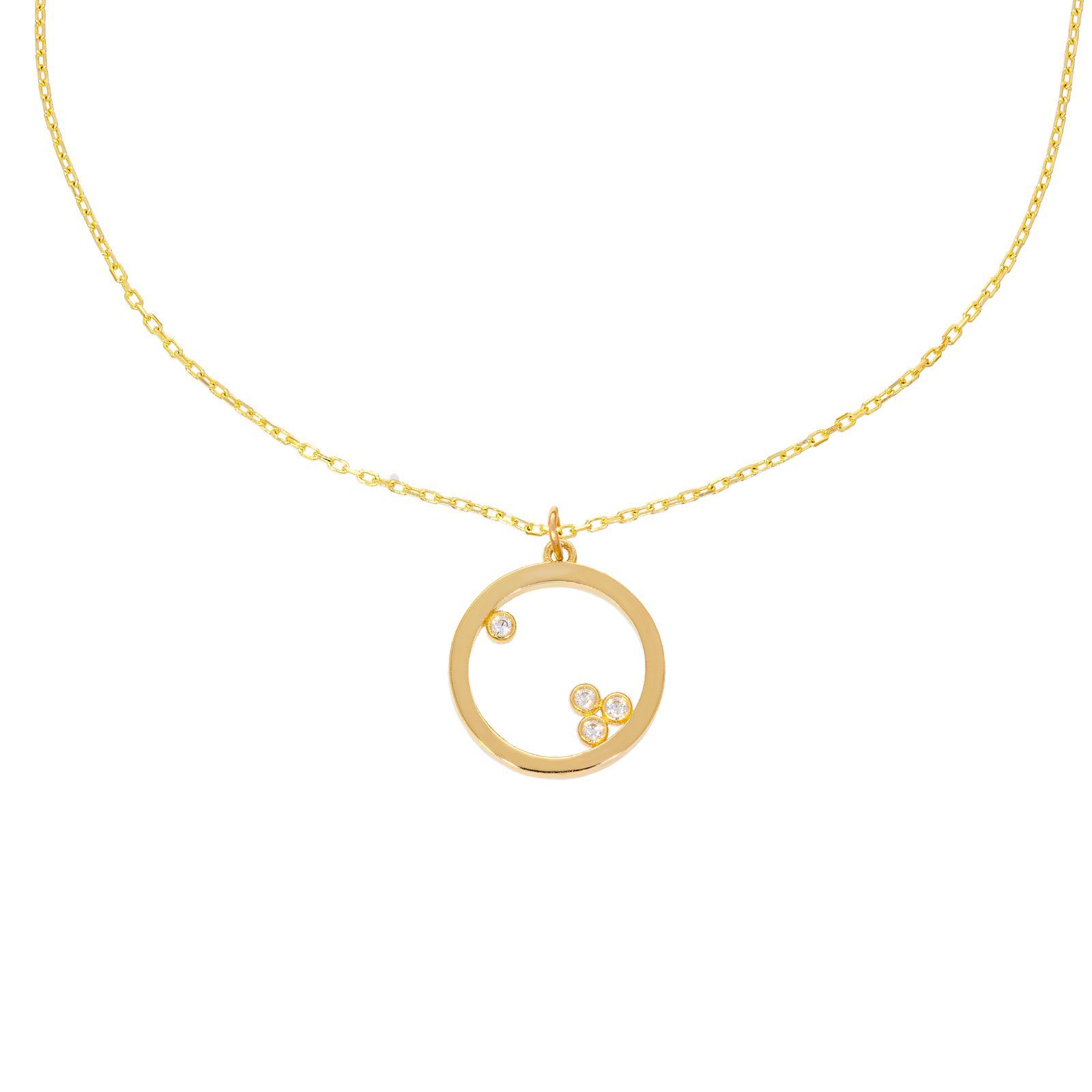 Collier 585er Gold Kette mit Kreis Anhänger Zirkonia