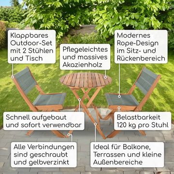 Raburg Balkonset Sitzgruppe Garten Holz wetterfest, mit 2 Stühlen, Raburg Lanzarote, (Set), klappbare Stühle, runder Tisch mit 60 cm Durchmesser