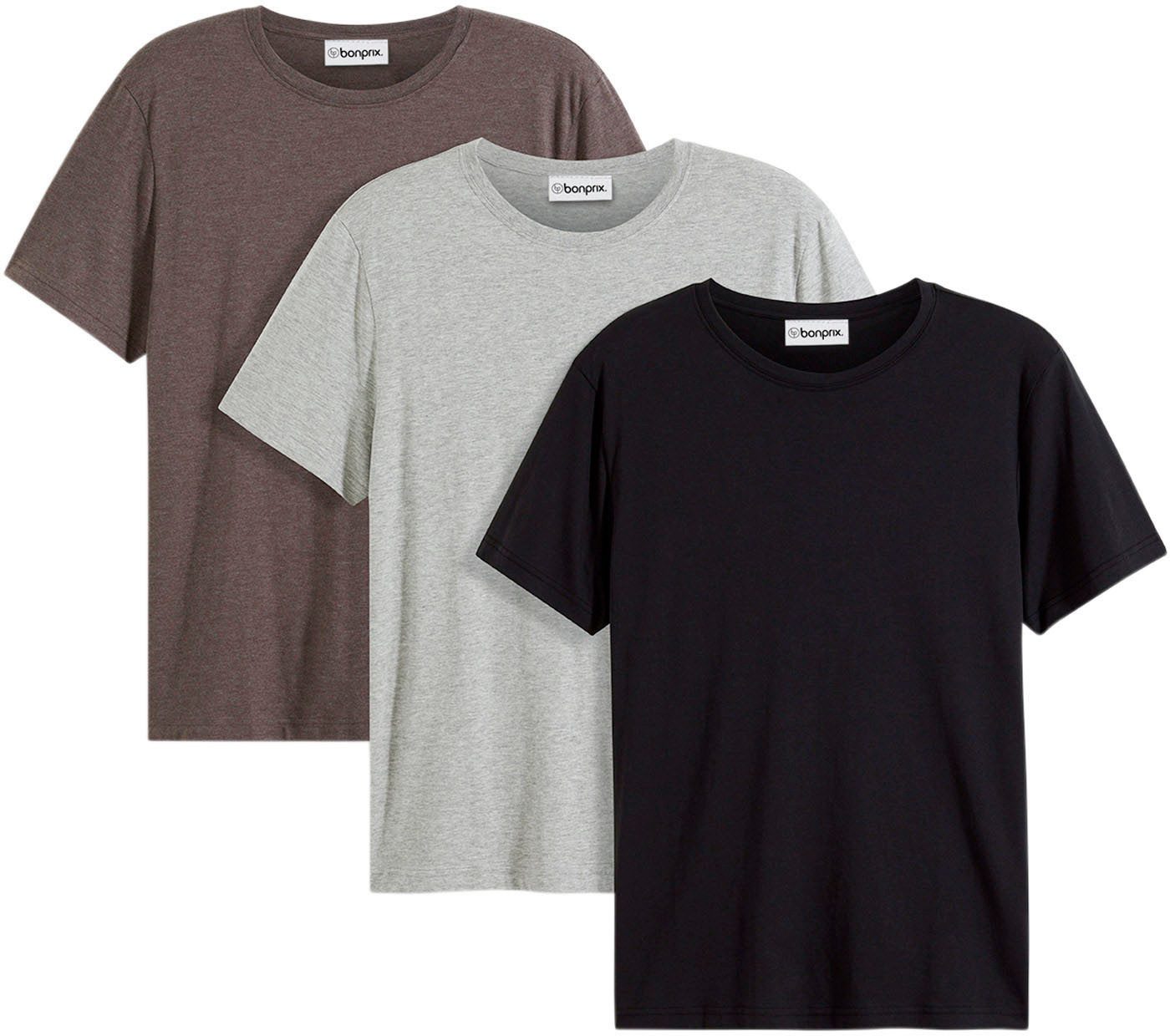bonprix T-Shirt (Packung, 3-tlg) bequemer Regular Fit, Rundhalsausschnitt, leichte Stoffqualität