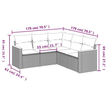 furnicato Garten-Essgruppe 5-tlg. Garten-Sofagarnitur mit Kissen Grau Poly Rattan, (Lounge-Set, 1-tlg)