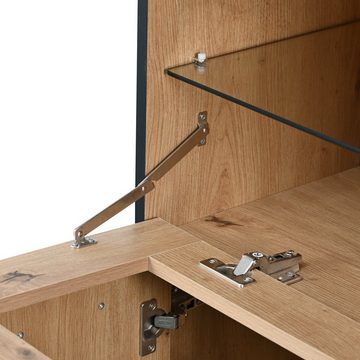 BlingBin Sideboard Eleganter Weinschrank Sideboard mit Weinregal Esszimmerschrank (Mit zwei Türen und Glastrennwänden), Gesamtabmessungen 160 L x 38 B x 111 H(cm)