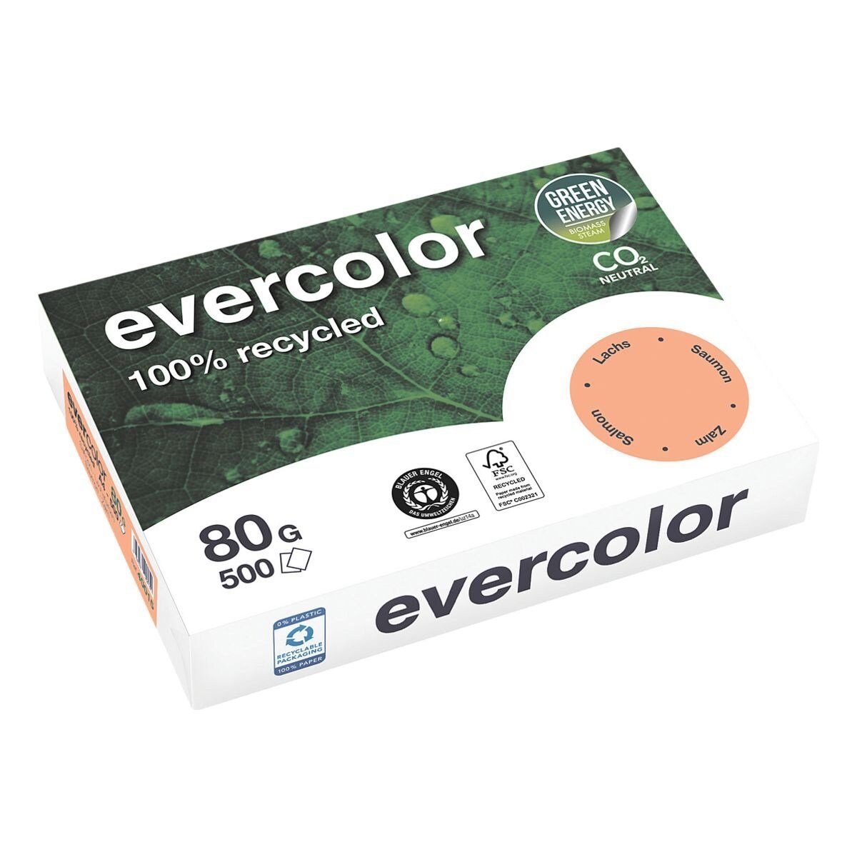 Pastellfarben, Format evercolor, CLAIREFONTAINE 500 lachs Blatt A4, DIN g/m², Recyclingpapier 80