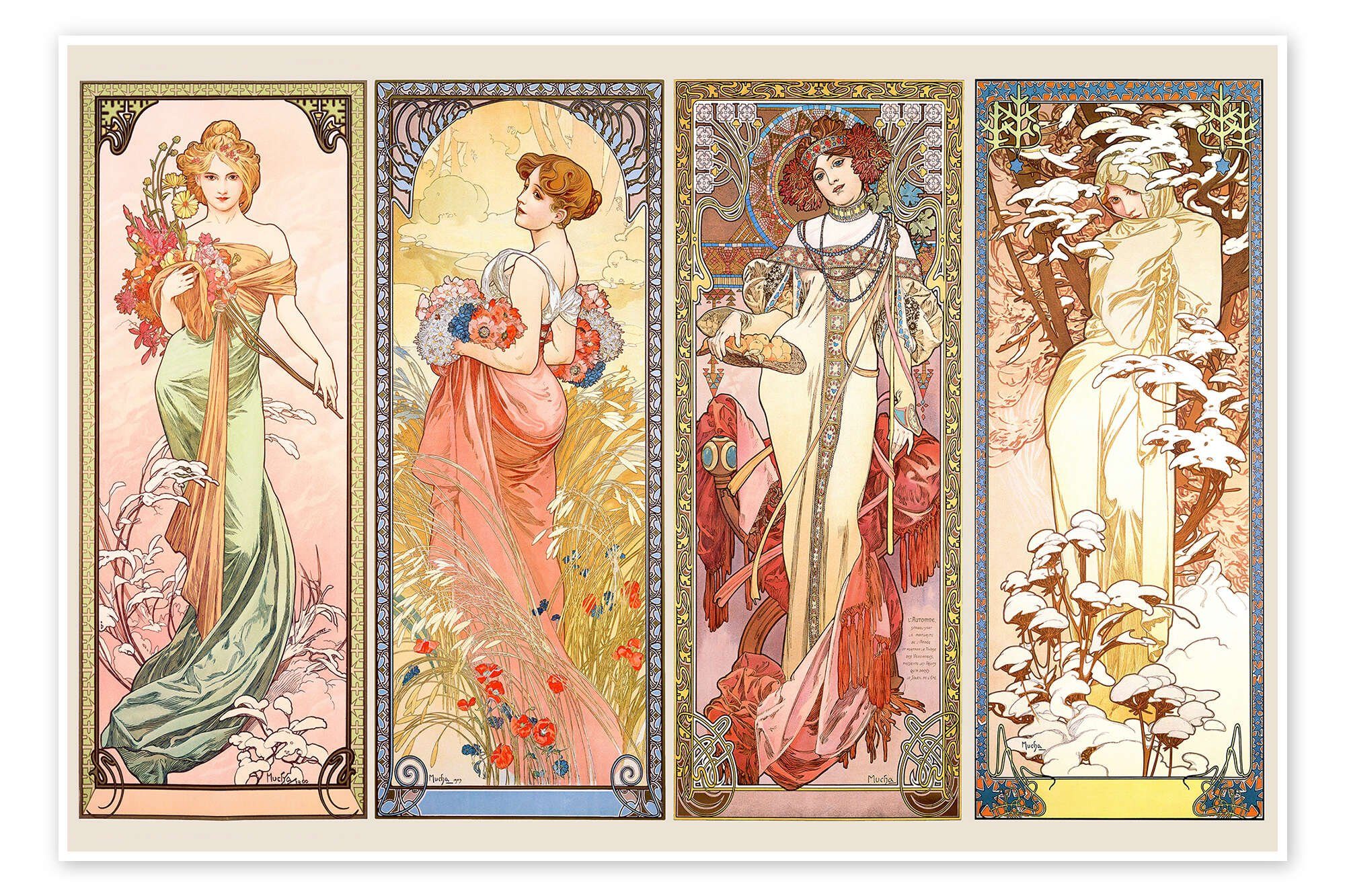 Posterlounge Wandbild Die Vier Jahreszeiten, Alfons Mucha, erhältlich als Poster, Leinwandbild, Wandsticker oder Acrylglasbild
