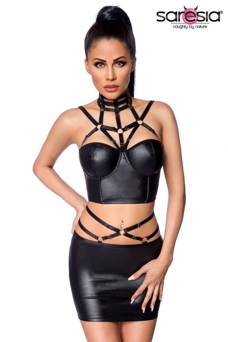 Saresia Set: Bügel-BH Wetlook-Reizwäsche mit Minirock günstig online kaufen