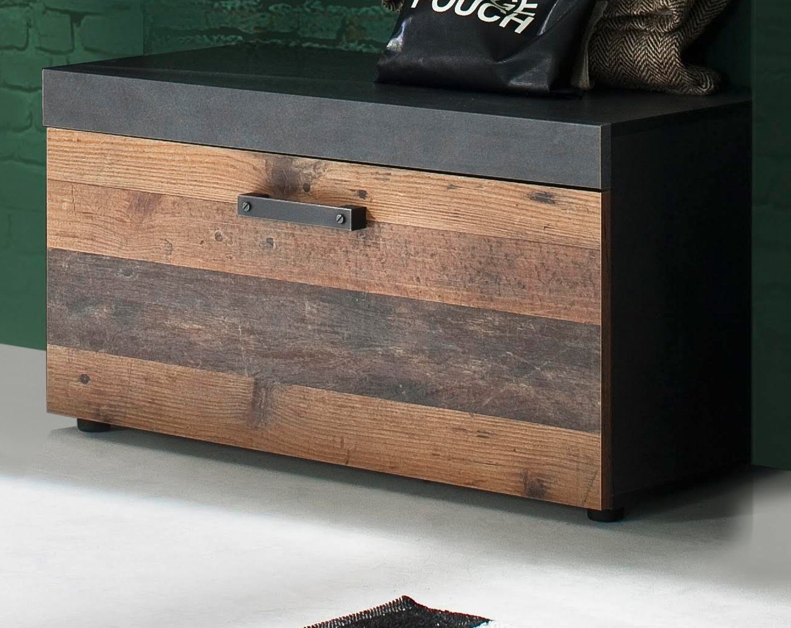 Inn.Furn Sitzbank Indy (Schuhbank in Used Wood, 80 x 45 cm), mit Stauraum