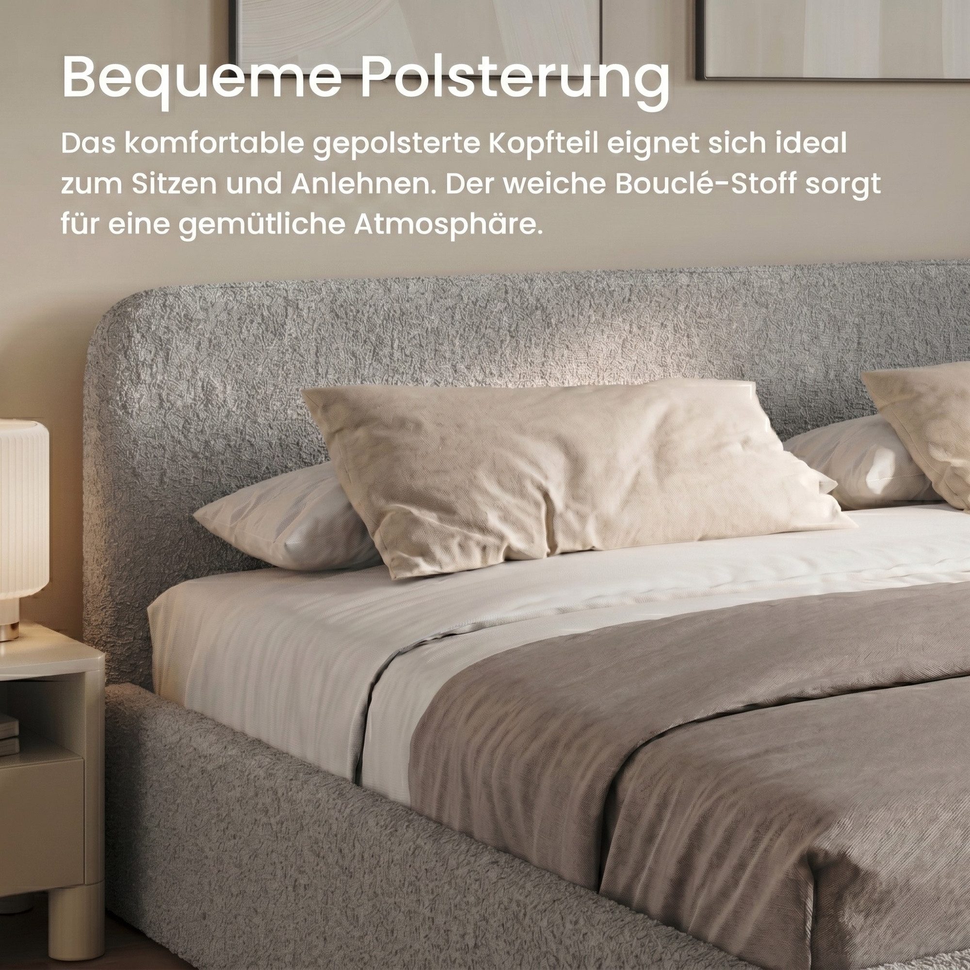 Home Collective Polsterbett Bett mit Stauraum, verstellbarem Lattenrost, viele Größen (Größen: 100x200 120x200 140x200 160x200 180x200 200x200, trendiger Bouclé – Bild 4 von 5
