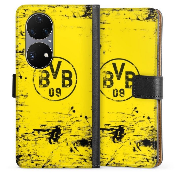 DeinDesign Handyhülle Borussia Dortmund Offizielles Lizenzprodukt BVB BVB Destroyed Look Huawei P50 Pro Hülle Handy Flip Case Wallet Cover Handytasche Leder