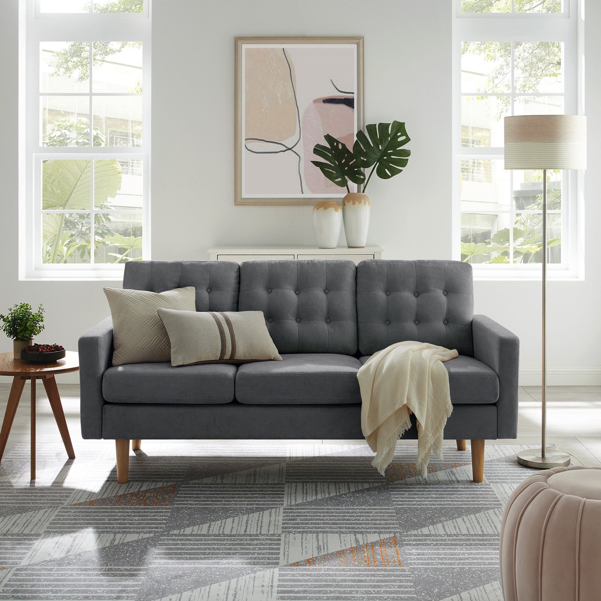 VASAGLE 3-Sitzer »LCS101«, Couch fürs Wohnzimmer, Polyester, 177 x 72 x 86  cm (L x B x H), mit dicken Rückenkissen, bis 300kg belastbar, Wohnlandschaft