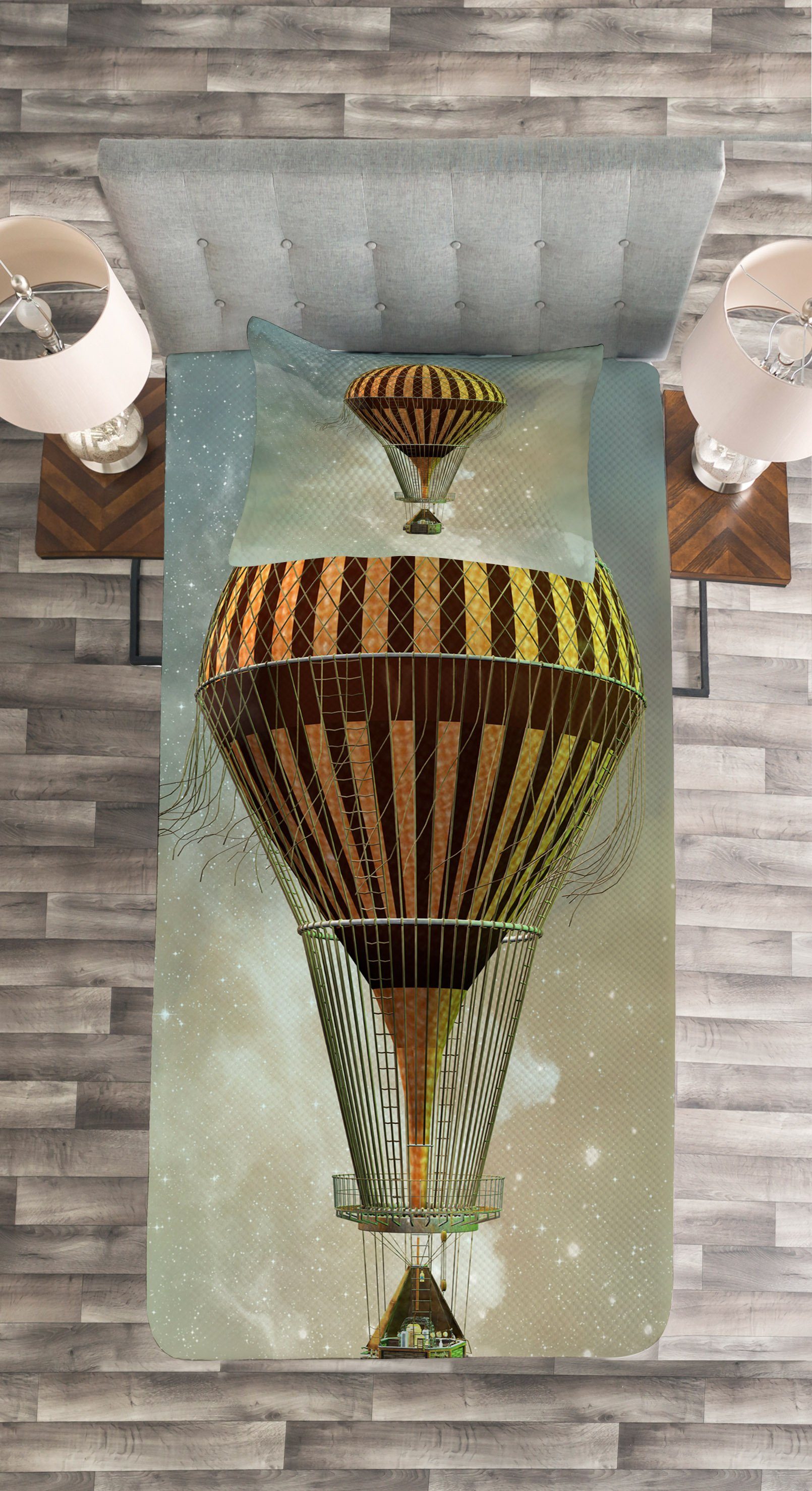 Set Luftballon Tagesdecke Sterne Abakuhaus, mit und Waschbar, Steampunk Kissenbezügen