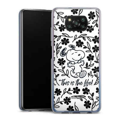 DeinDesign Handyhülle Peanuts Blumen Snoopy Snoopy Black and White This Is The Life, Xiaomi Poco X3 Pro Silikon Hülle Bumper Case Handy Schutzhülle