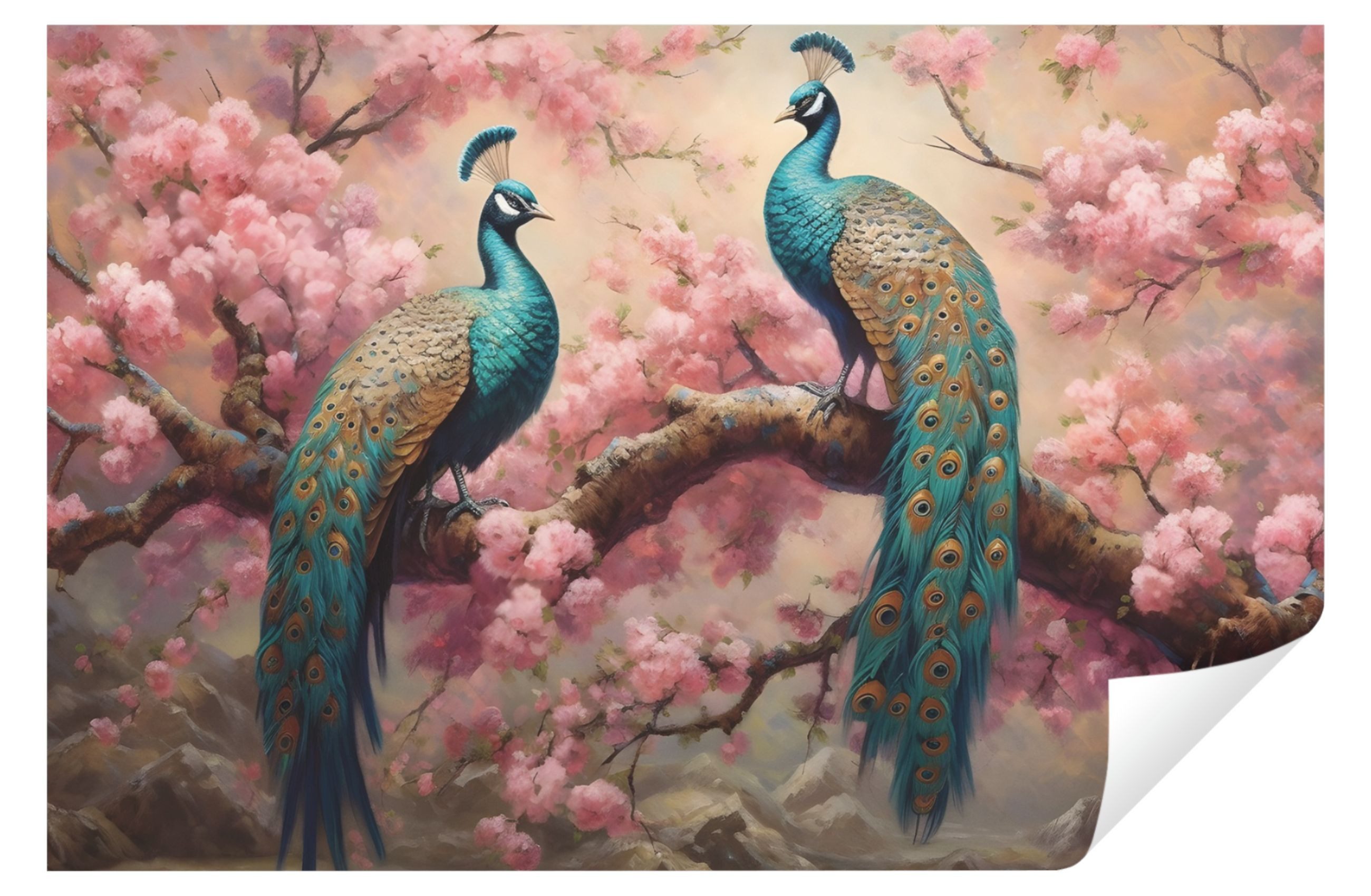 Wallarena Fototapete Pfau Vogel Blumen Vlies Tapete Wohnzimmer Schlafzimmer günstig online kaufen