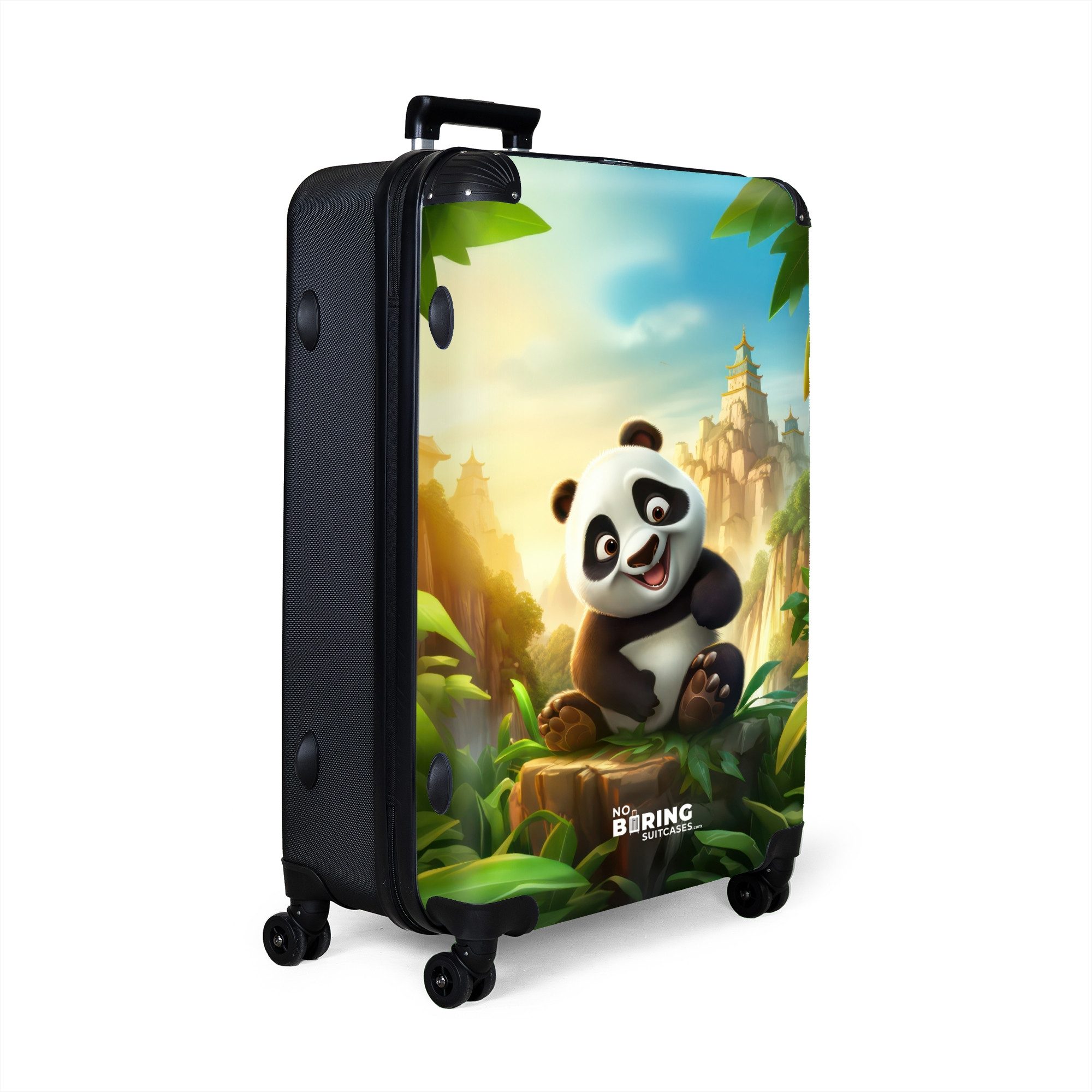 NoBoringSuitcases.com© Kinderkoffer Panda - Wilde Tiere - Dschungel - Jungen - Kinder 77 cm - 98 L, 8 Rollen, Großer Reisetasche mit Rollen für 30kg, Kinderkoffer