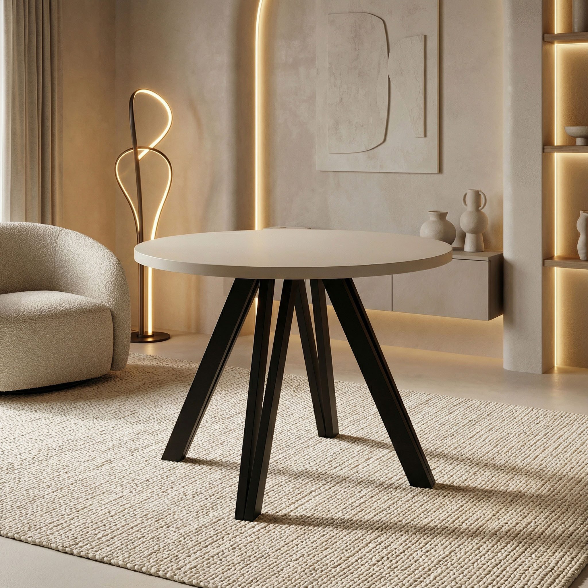 WFL GROUP Esstisch Ravano ausziehbar rund modern mit Schwarzen Holzbeinen (MADE IN EU, drei Größen – 100 cm, ausziehbar auf 140/180 cm), platzsparender Tisch für kleine Küche, Esszimmer oder Wohnzimmer