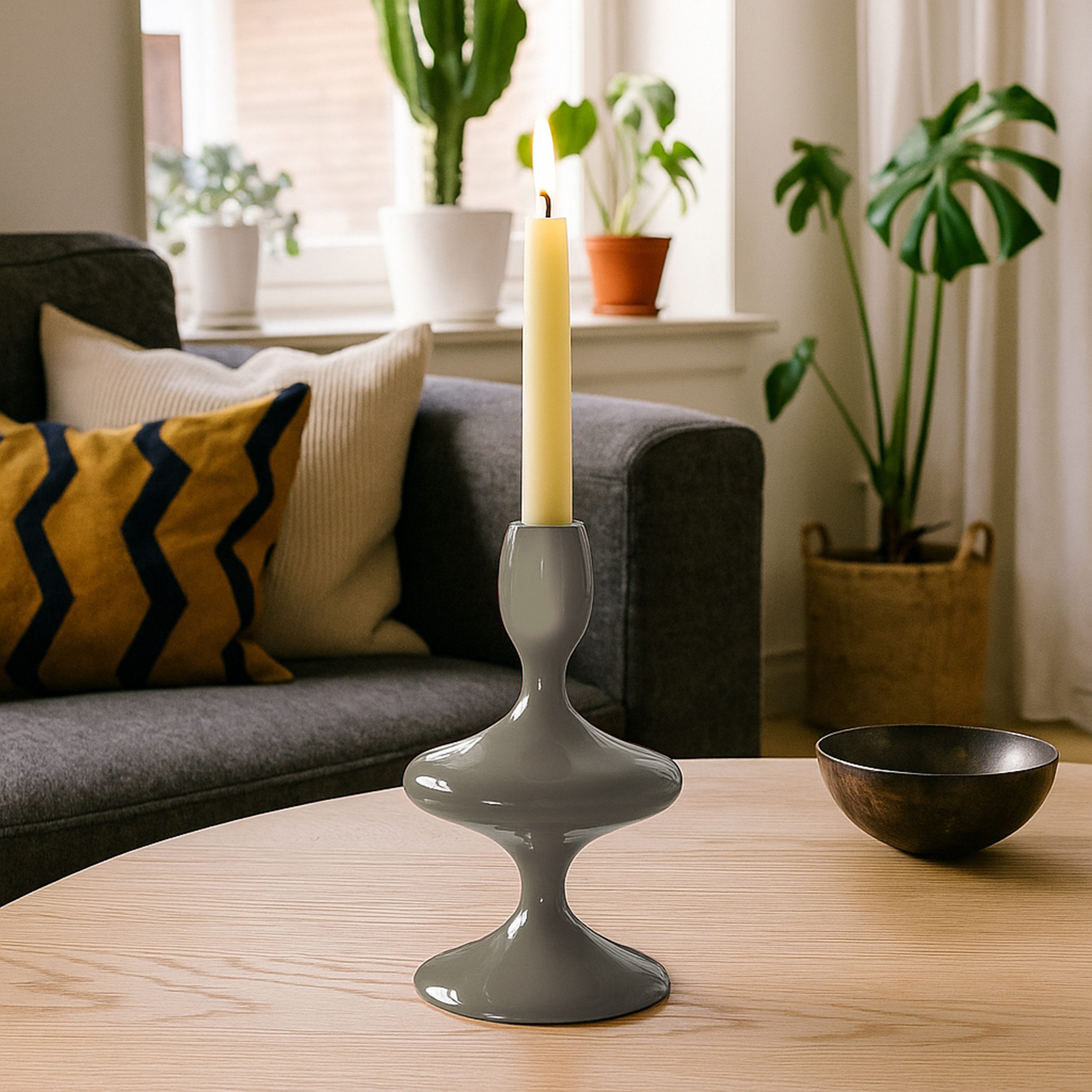 furnling Kerzenhalter Laurena (1 St), Kerzenständer mit außergewöhnlicher Form, Höhe 19,5 cm, warm grey