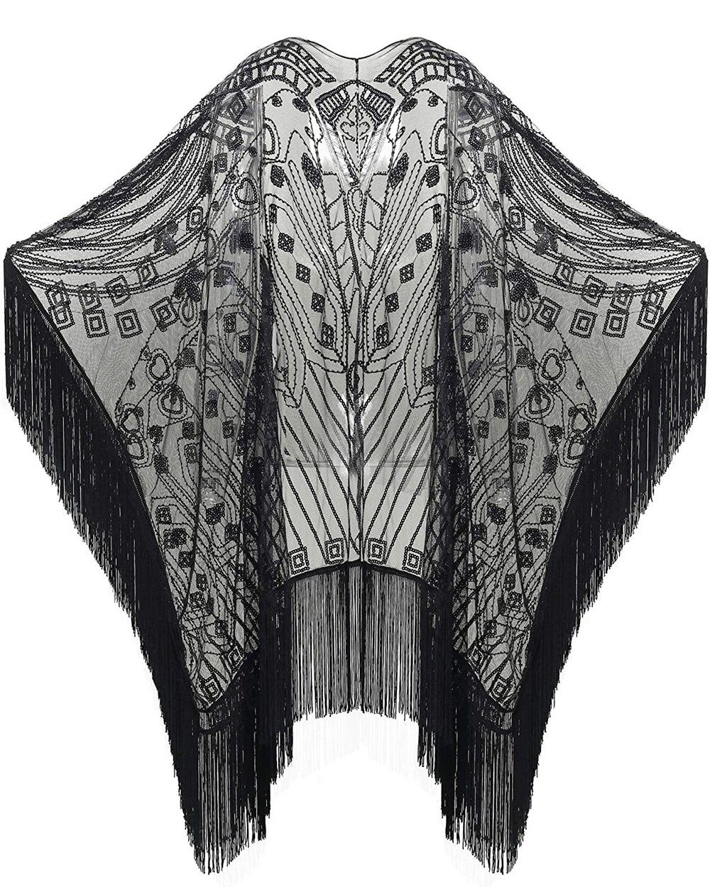 Dekorative Schal Stola Schal Umschlagtücher für Abendkleid, 1920s Damen Schal, (1-St), Gatsby-Party-Kostüm der 20er Jahre für Frauen Schwarz