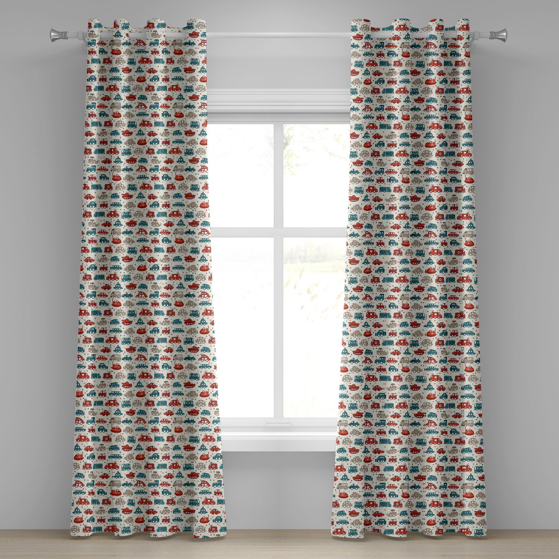 Gardine Dekorative 2-Panel-Fenstervorhänge für Schlafzimmer Wohnzimmer, Abakuhaus, Autos Spielzeit Kids Doodle