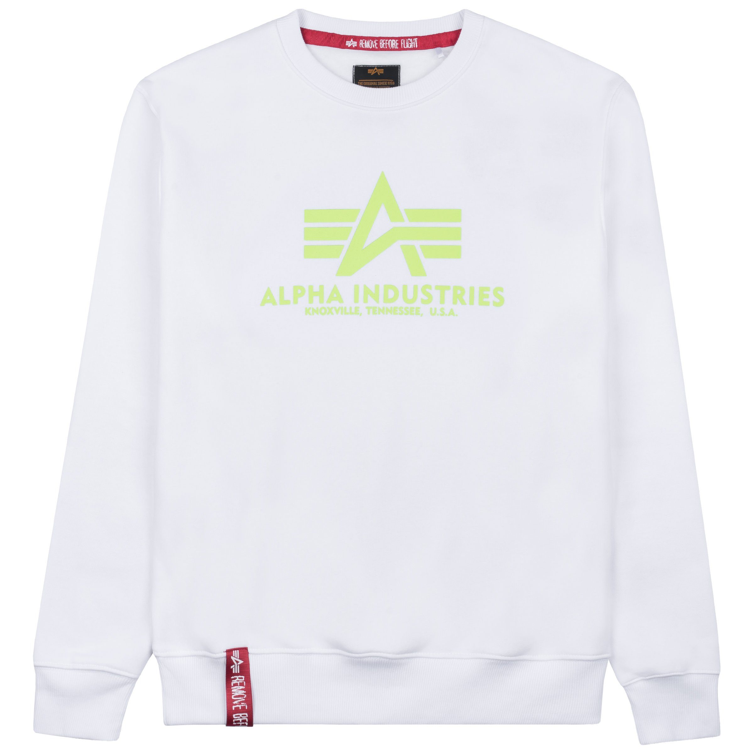 Alpha Industries Sweatshirt Alpha Industries Herren Sweatshirt Basic Sweater Neon Print white/neon green | 