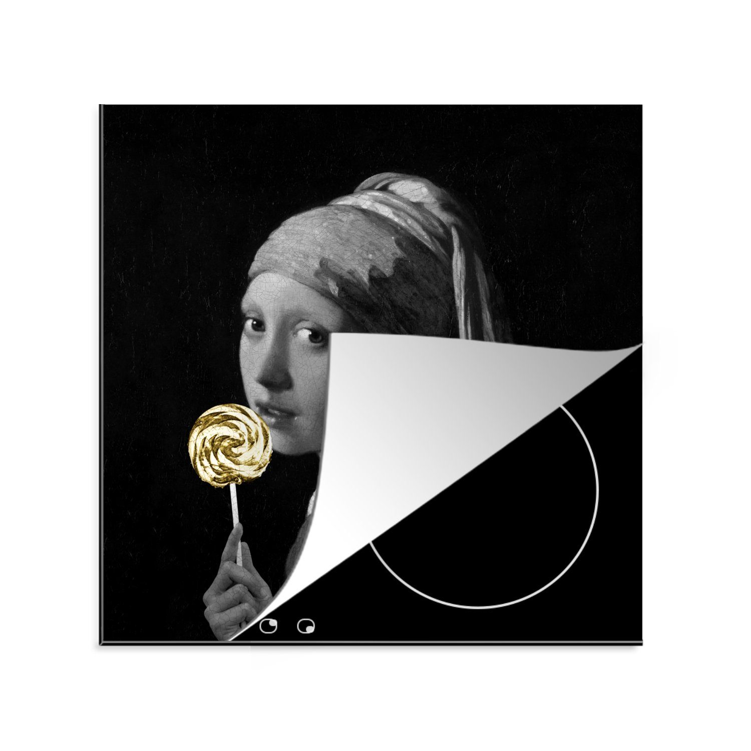 MuchoWow Herdblende-/Abdeckplatte Das Mädchen mit dem Perlenohrring - Vermeer - Süßigkeiten, Vinyl, (1 tlg), 78x78 cm, Ceranfeldabdeckung, Arbeitsplatte für küche