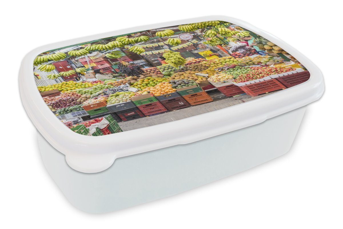 MuchoWow Lunchbox Kiste - Obst - Gemüse - Markt, Kunststoff, (2-tlg), Brotbox für Kinder und Erwachsene, Brotdose, für Jungs und Mädchen weiß
