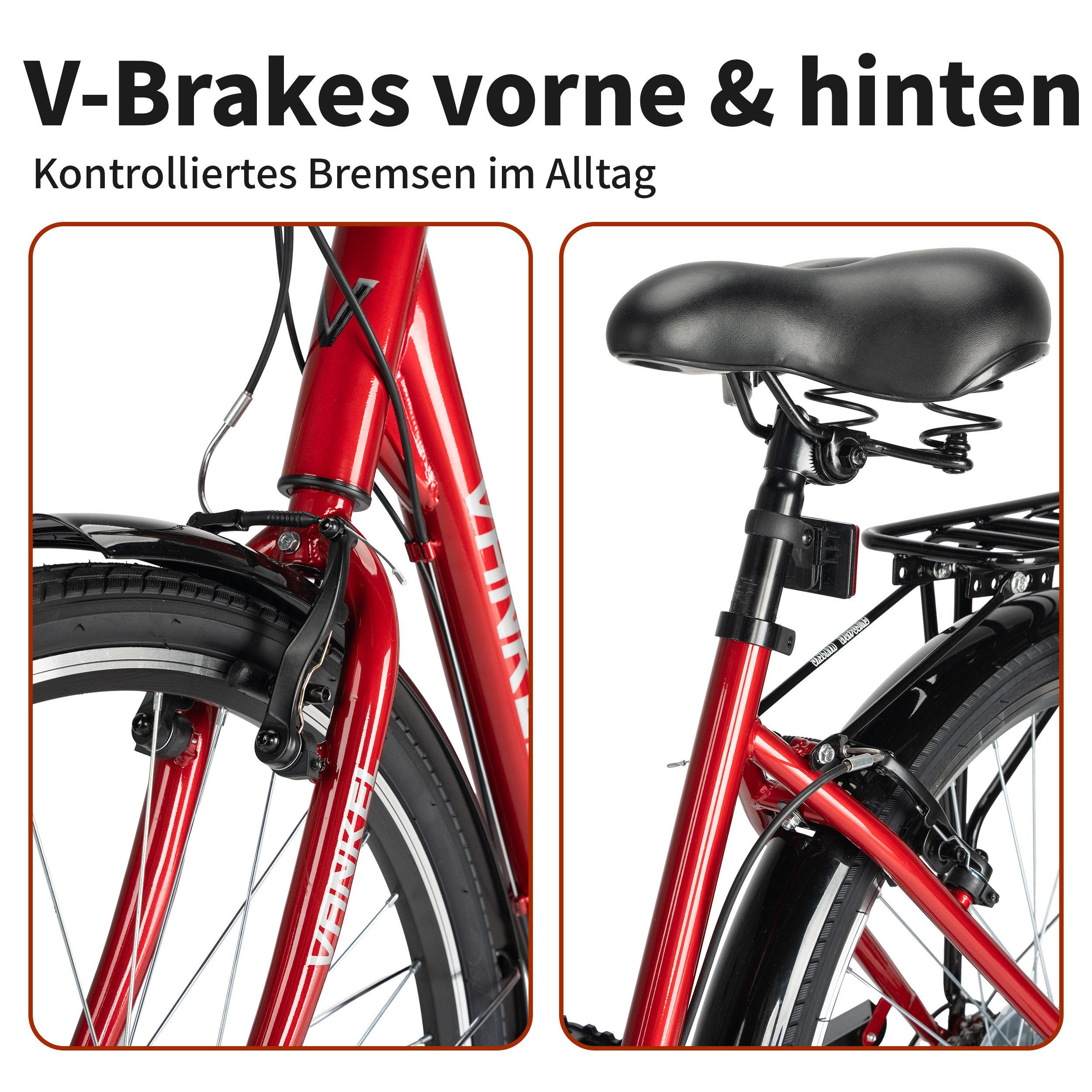 Vankel Mountainbike 26 Zoll, Freizeitbike, 7-Gang, Kettenschaltung, V-Brakes, 7 Gang, Kettenschaltung, Schutzbleche, Gepäckträger, ab 14 Jahren, kurze Wege