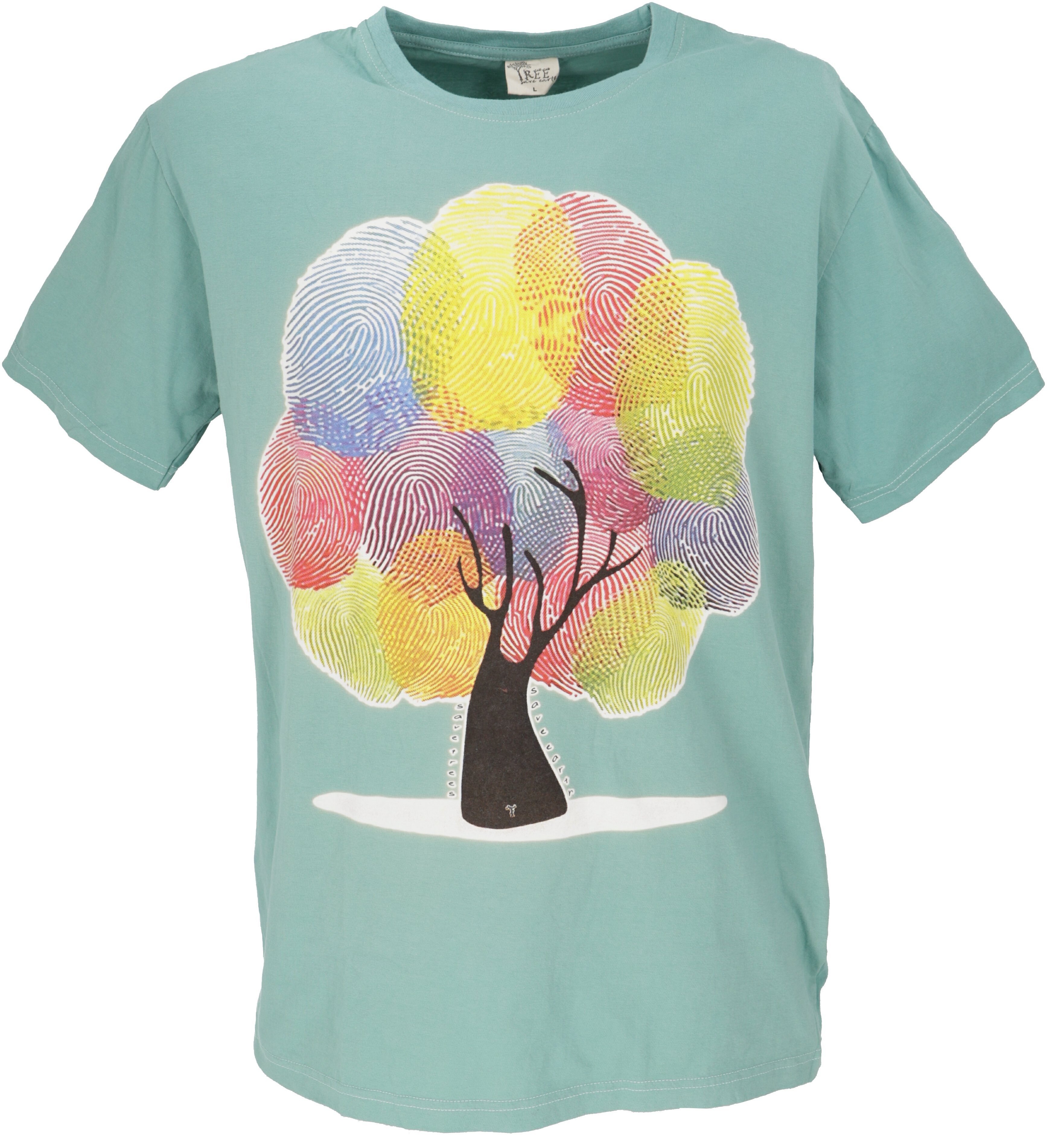 Guru-Shop T-Shirt Retro T-Shirt, Tree save earth T-Shirt - Finger.. Retro Finger print/aqua