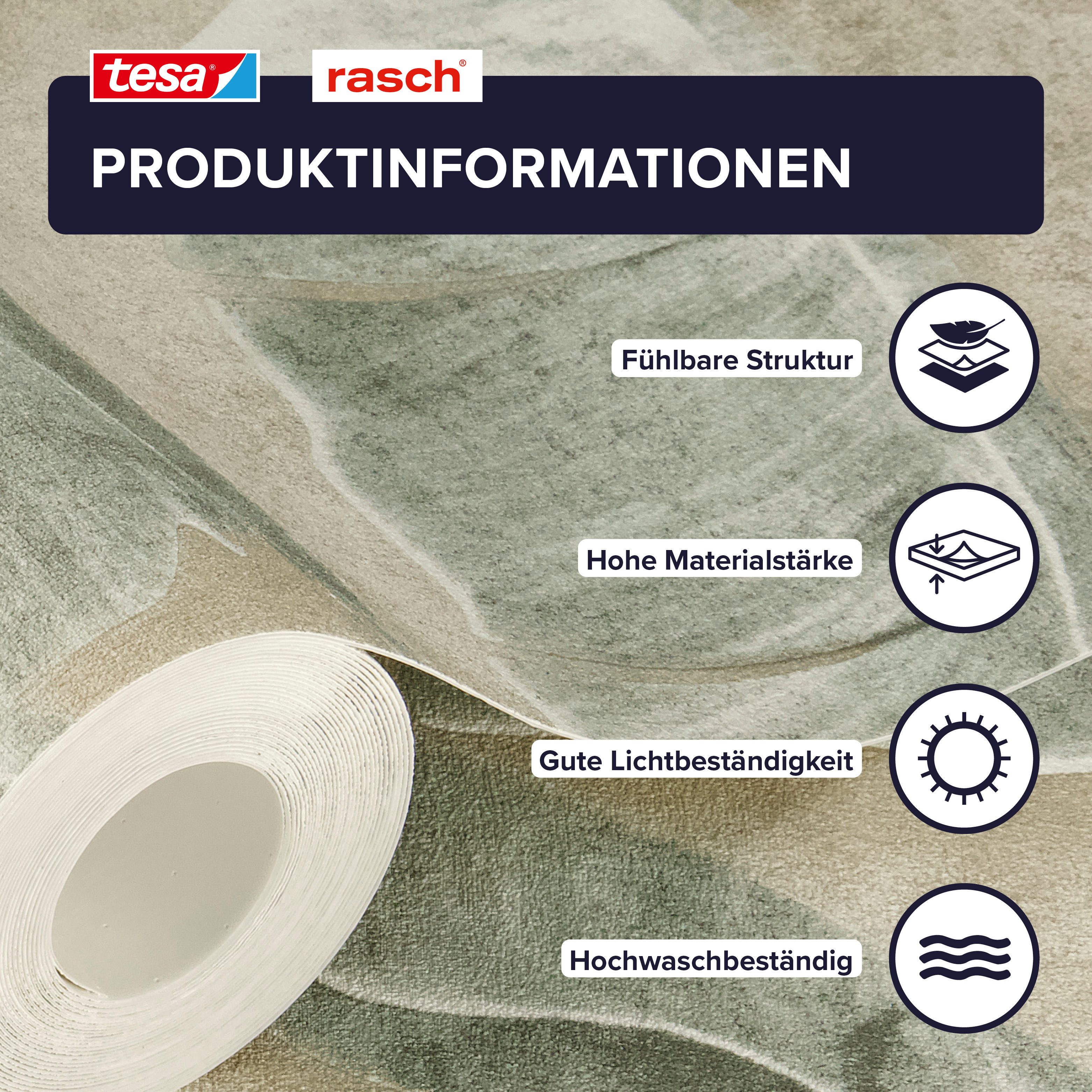 Rasch Vliestapete Cuba - Selbstklebende Tapete Dschungel von tesa® x rasch®, strukturiert, botanisch, tropisch, (1 St), selbstklebend, 6,00m x 0,53m