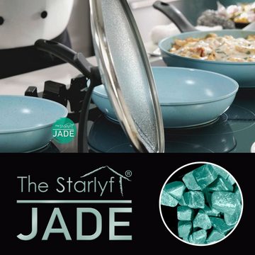 Starlyf Pfannen-Set Jade Pan Set, Aluminium (Starter-Set, 5-tlg., 3 Pfannen, 2 Glasdeckel), Innovativer Deckelgriff zum abstellen, Jade Antihaft Beschichtung
