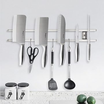 BlingBin Wand-Magnet Messerhalter Messer Magnetleiste zur Wandmontage Küchenleiste mit Haken (1tlg), Messerhalter für die Küche - 40 cm
