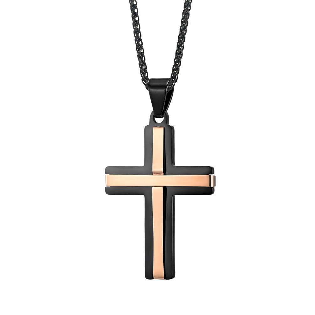 Kreuz Halskette Damen/Herren – 316L Edelstahl, Silber/schwarz/gold, Verstellbar 41/46 Cm – Mit Geschenkbox
