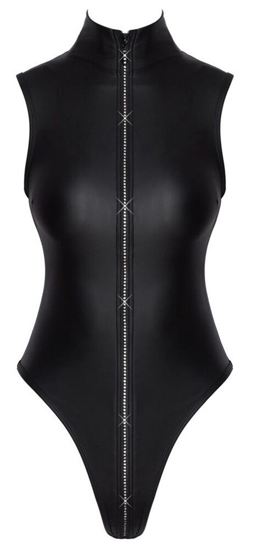Cottelli LINGERIE Stringbody Body im Mattlook mit Strass-Reißverschluss - schwarz (1-tlg) Strass-Reißverschluss bis in den Schritt – Bild 4 von 5